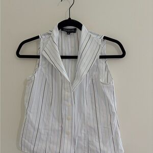 Jones New York White Blue Striped Sleeveless Blouse